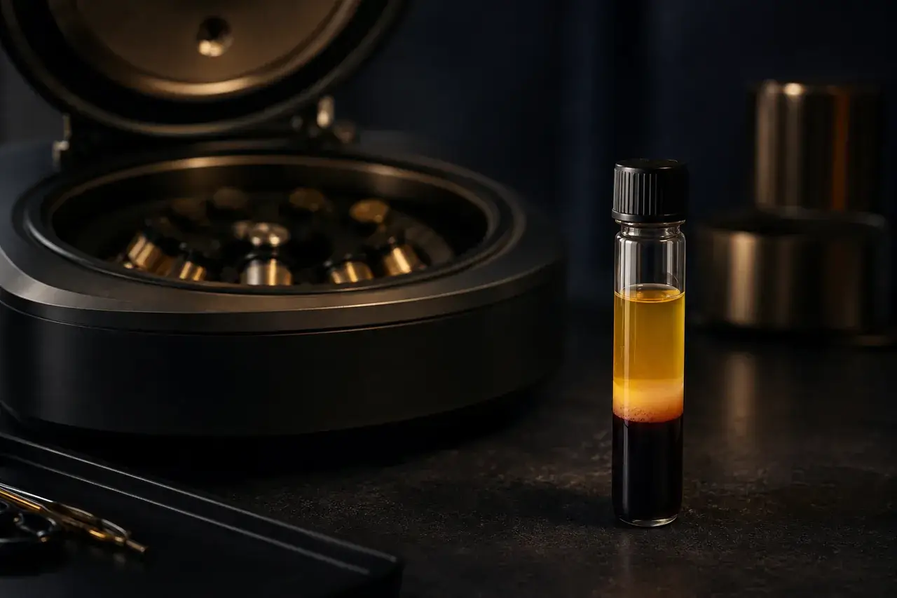 PRP centrifuge separating platelet-rich plasma from a blood sample, Menhancements Manchester clinic