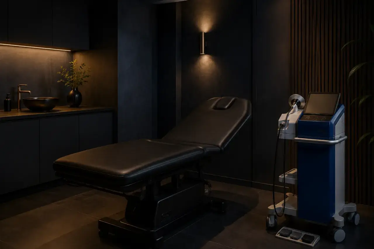 Private treatment room at the Menhancements Manchester clinic with the PiezoWave shockwave device
